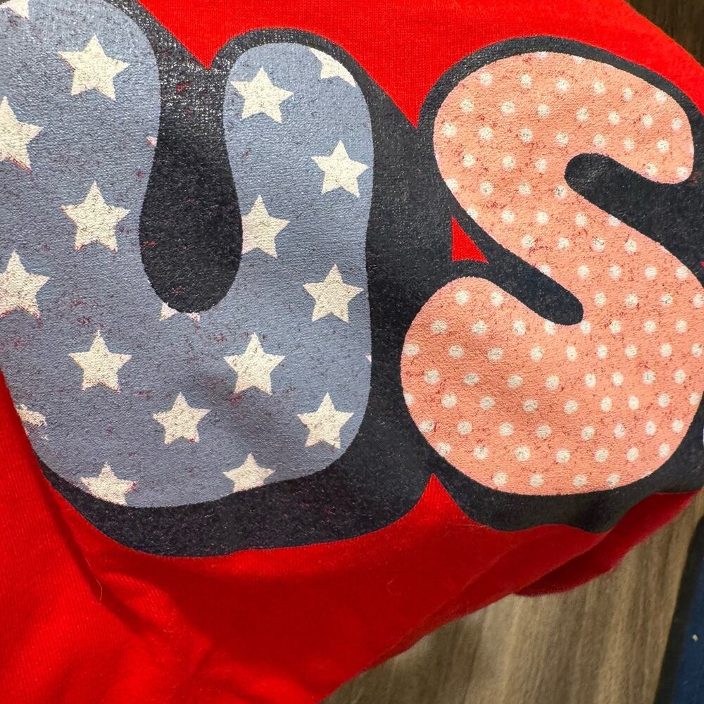 Women's Red Oversized Short Sleeve Graphic USA Patriotic T-Shirt Size Medium - Picture 5 of 6